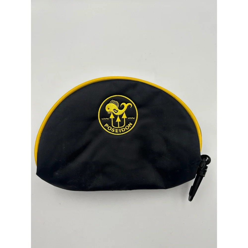 Poseidon Diving Gear Accessory Pouch Black Yellow Zippered Clip Bag